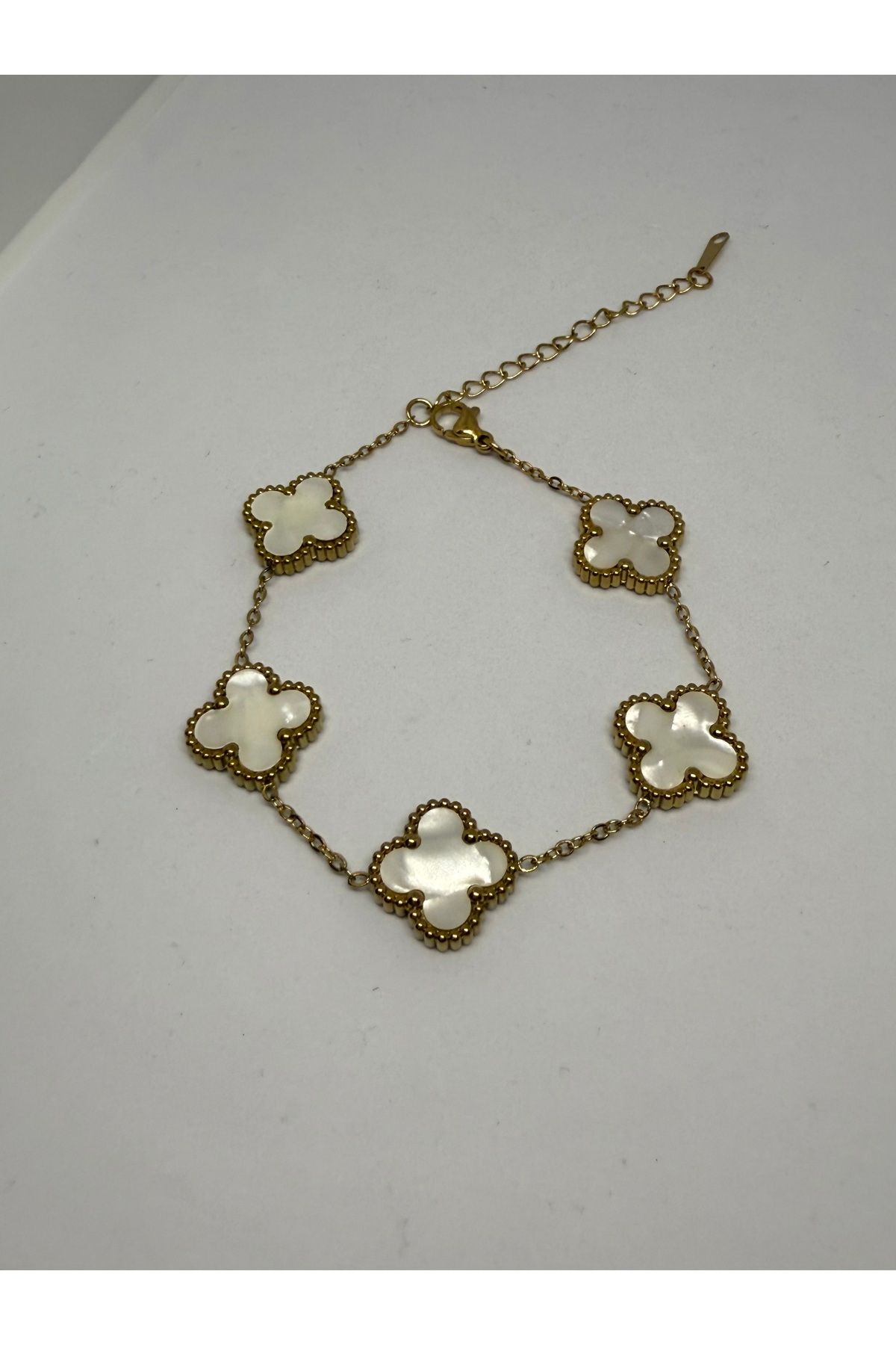 Gulsah's Store Çelik gold van cleef yonca beyaz bileklik