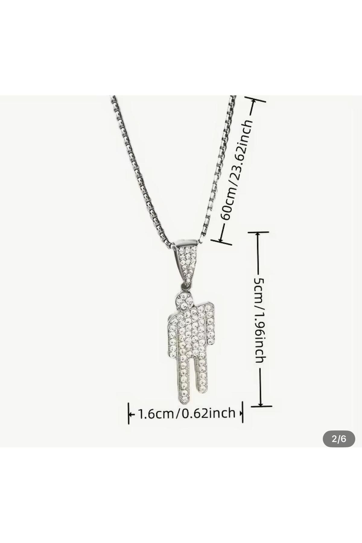 Gobox Shop Taşlı Erkek Figür Kolye – Sentetik Zirkon Taşlı Hiphop Stil Simli Zincir Unisex Takı