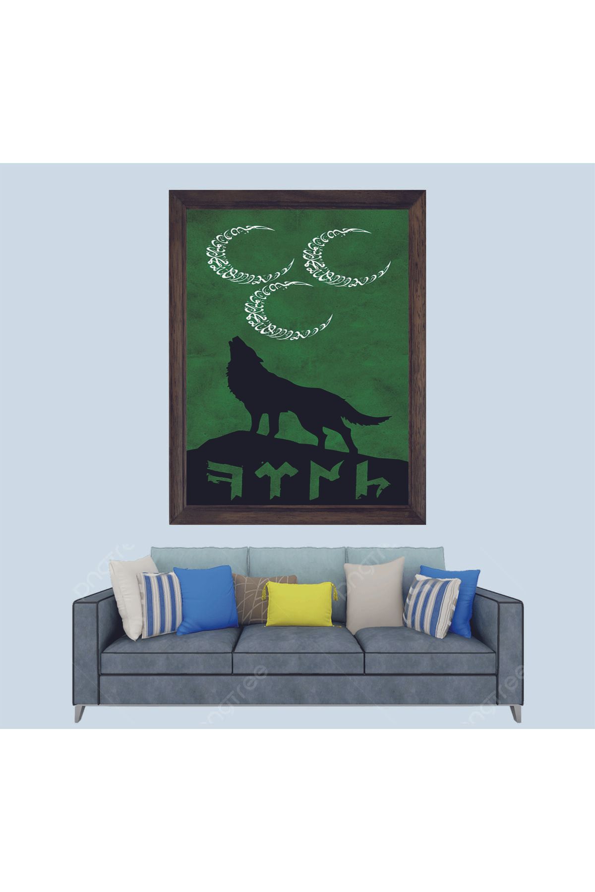 Lioncraft Türkçü Bozkurt ve 3 Hilal Çerçeveli Duvar Tablosu 30x45 cm
