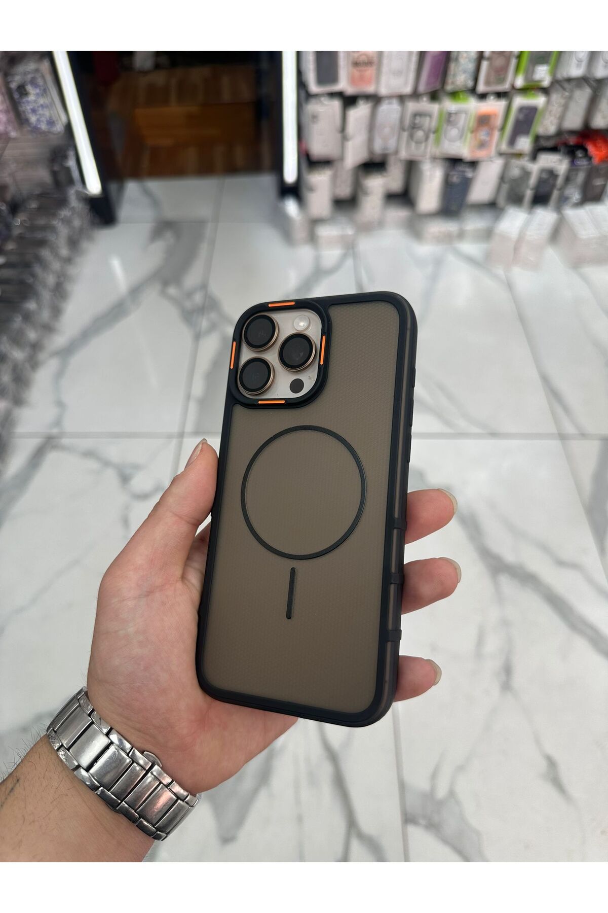 Bilişim Akademi iPhone 14 Pro Max uyumlu Karbon Şeffaf Desenli Mat Tank Magsafe Kılıf - Lacivert