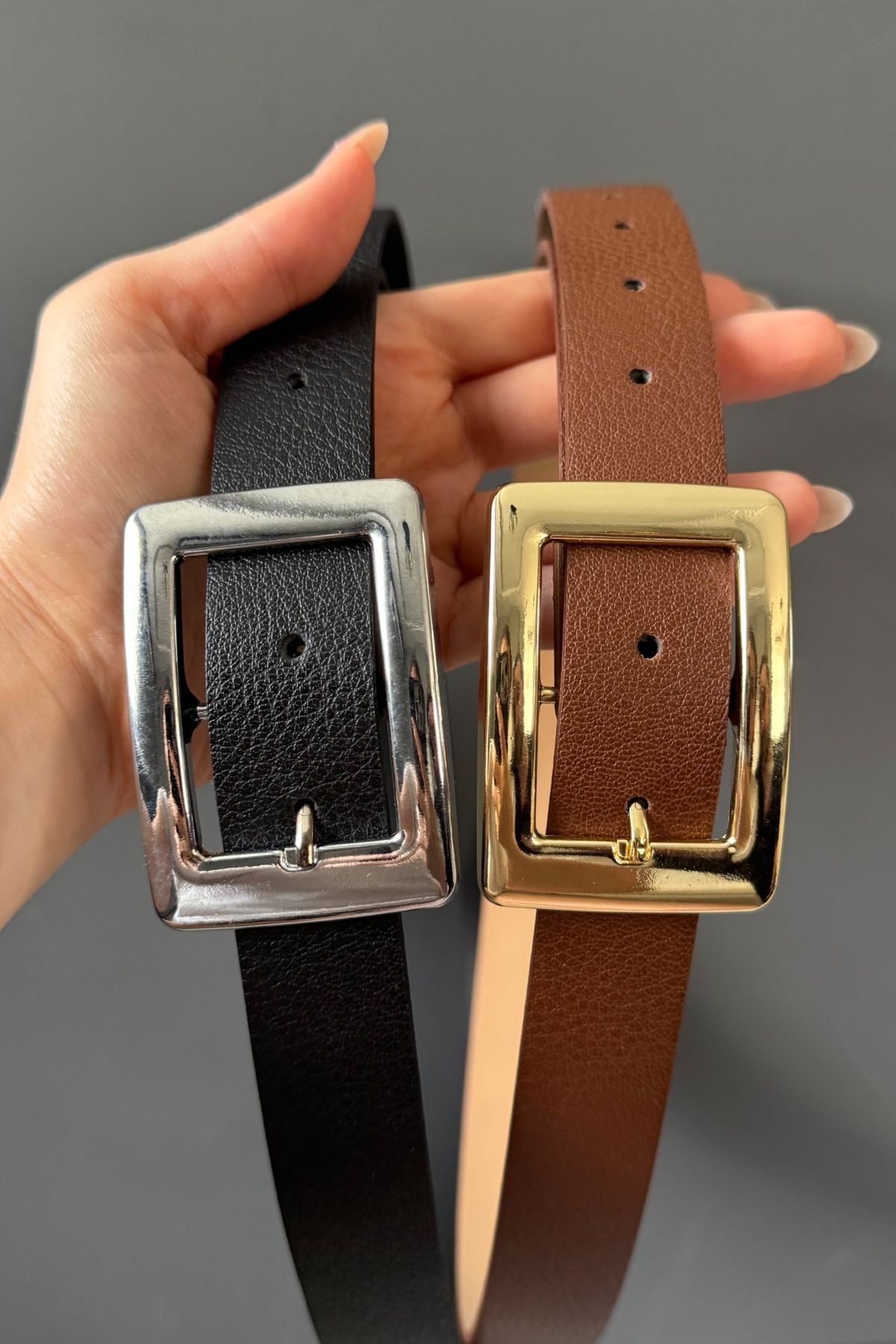 C&E Design Kadın 2'li Büyük Tokalı Pantolon Gömlek Ceket Elbise Kazak Kemeri