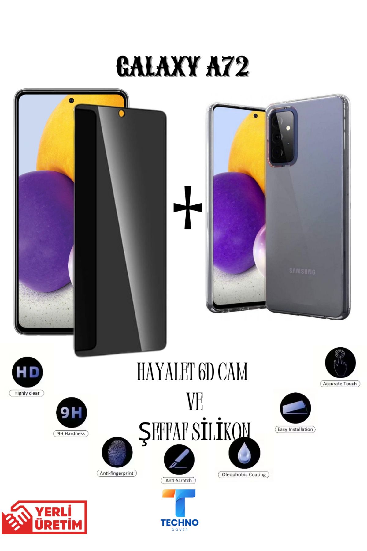 foxpower Samsung A72 Hayalet Ekran Koruyucu ve Şeffaf Kılıf 2li Avantajlı Paket