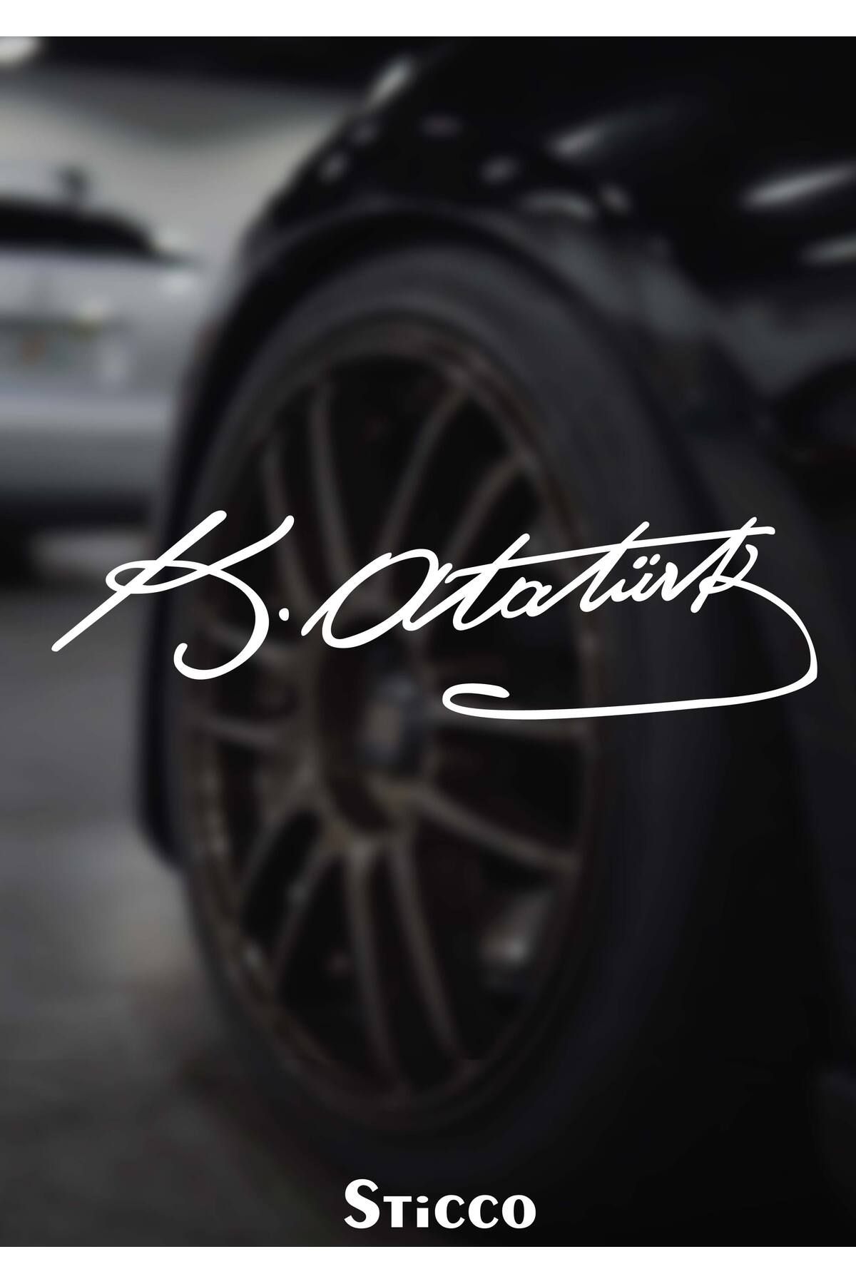 Sticco Atatürk Imza Sticker - Araba, Oto Araç Sticker 20x5,5 Cm Beyaz