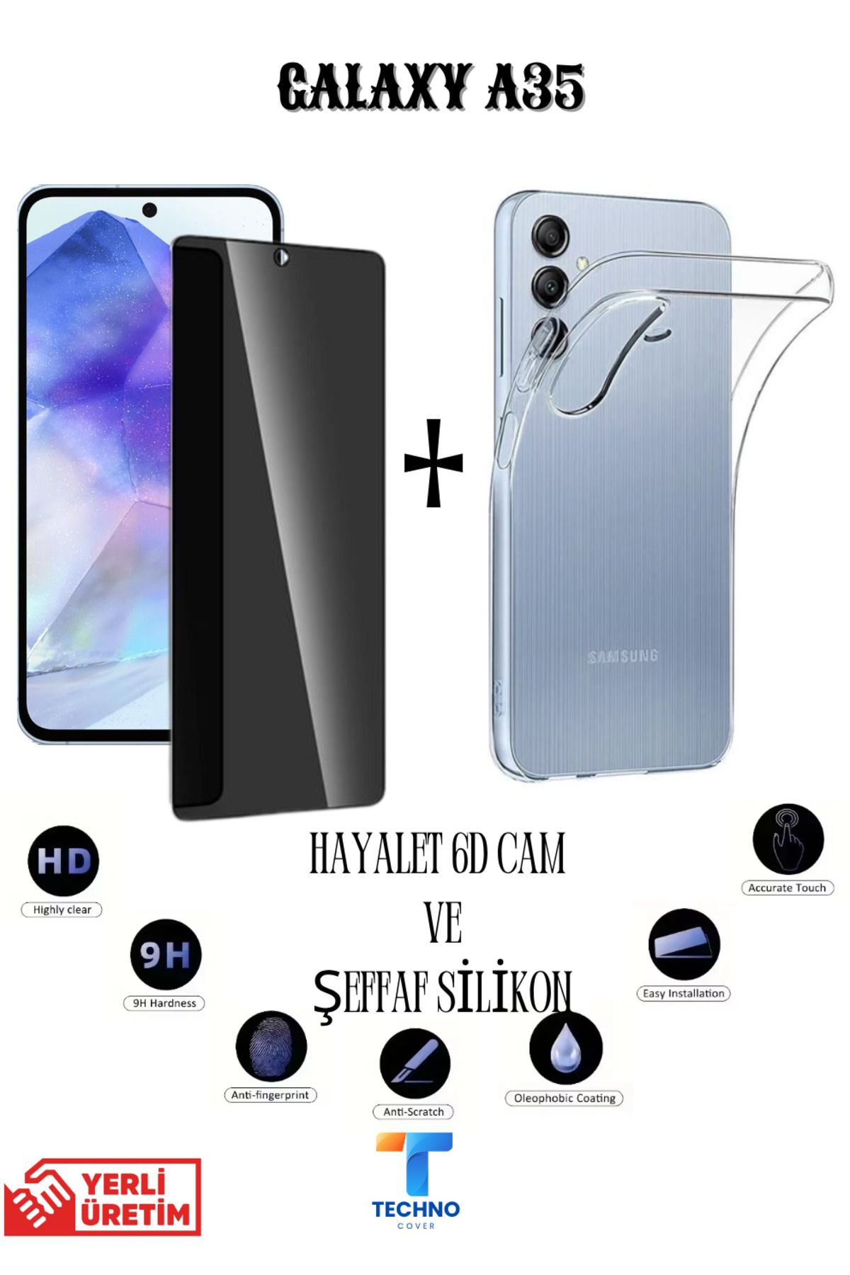 foxpower Samsung A35 Hayalet Ekran Koruyucu ve Şeffaf Kılıf 2li Avantajlı Paket
