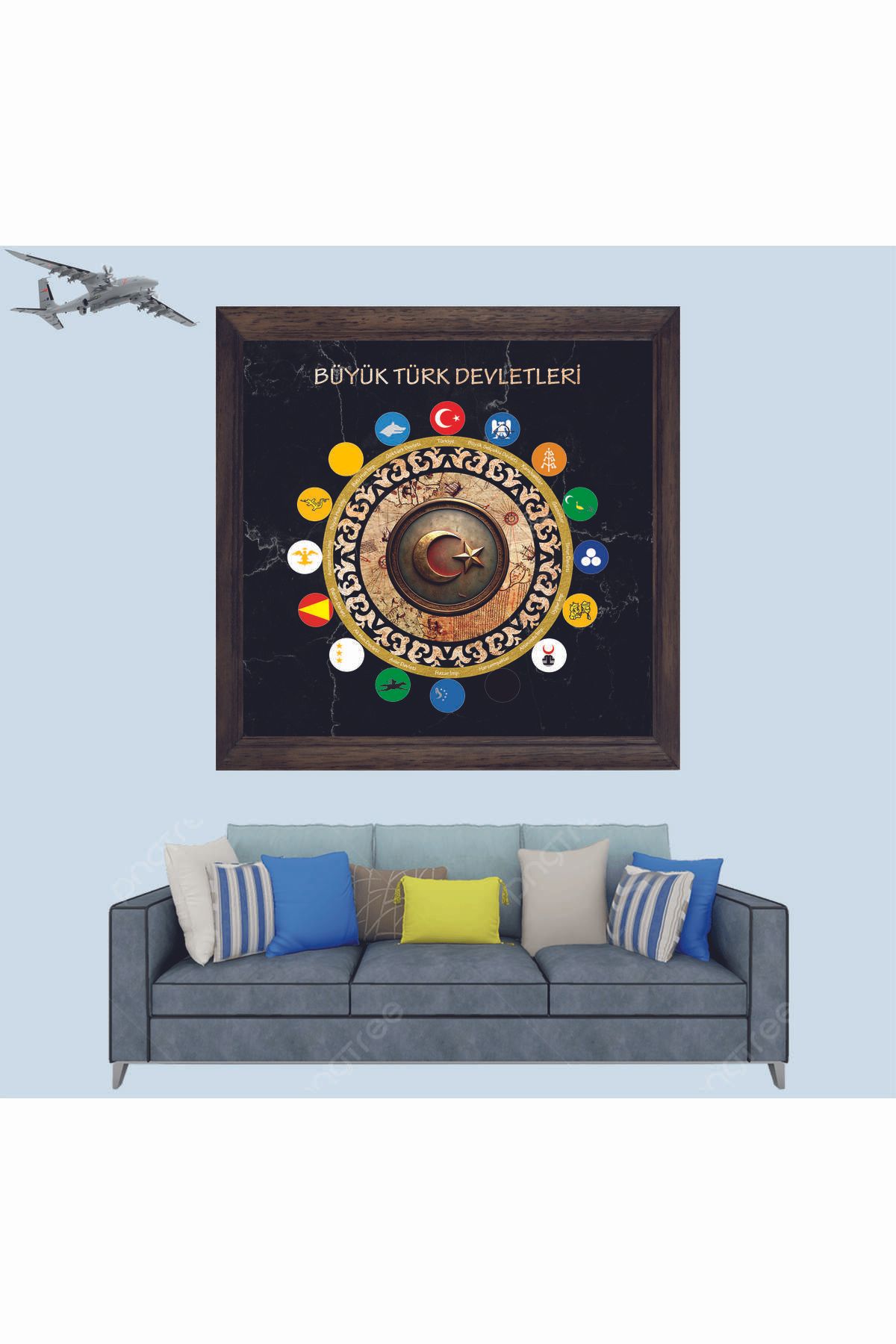 Lioncraft 17 Büyük Türk Devletleri Arması, Özel Tasarım Çerçeveli Duvar Tablosu 30x45 cm
