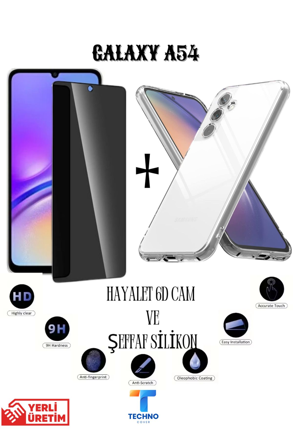foxpower Samsung A54 Hayalet Ekran Koruyucu ve Şeffaf Kılıf 2li Avantajlı Paket