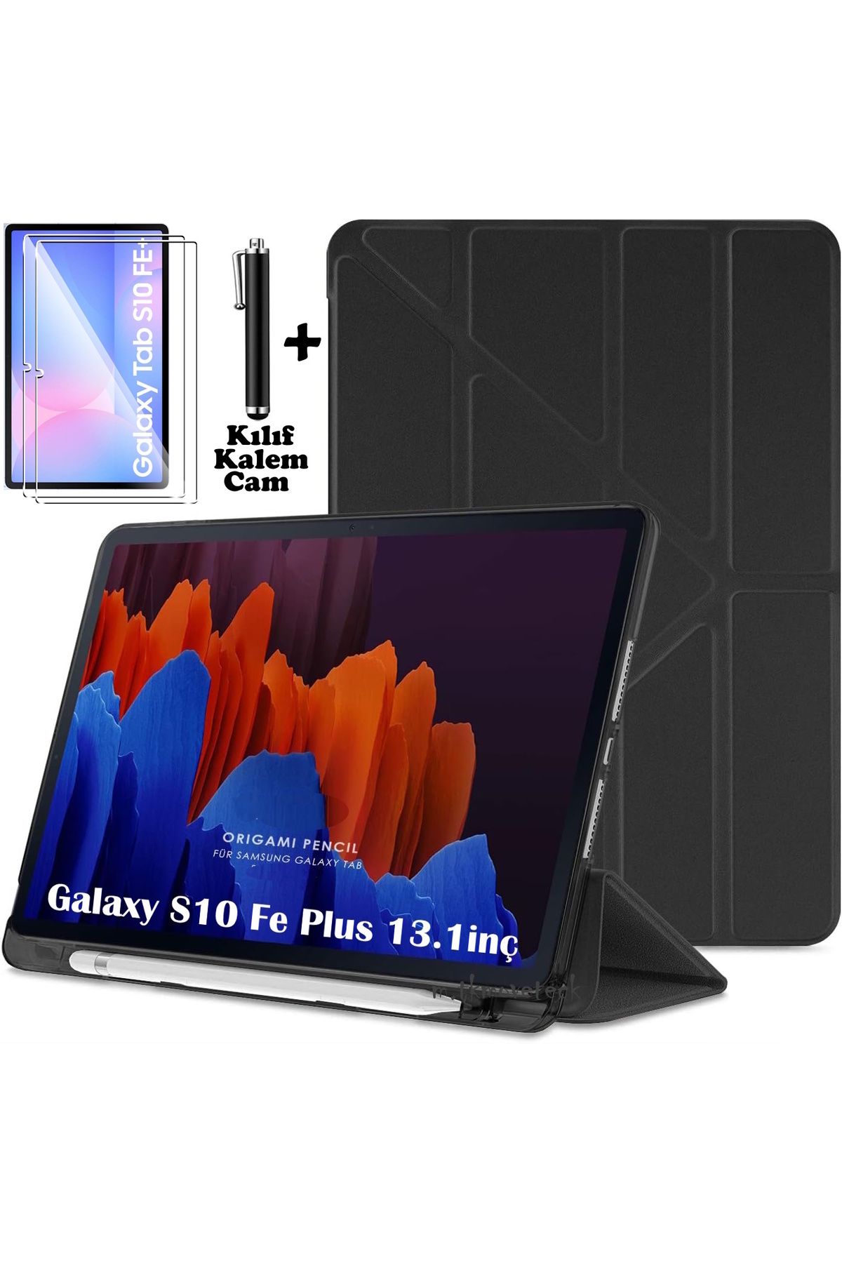 m.tk moveteck Samsung Galaxy Tab S10 Fe Plus 13.1 inç Kılıf Kalem Bölmeli Katlanır Yumuşak Silikon + Kalem+Cam Set