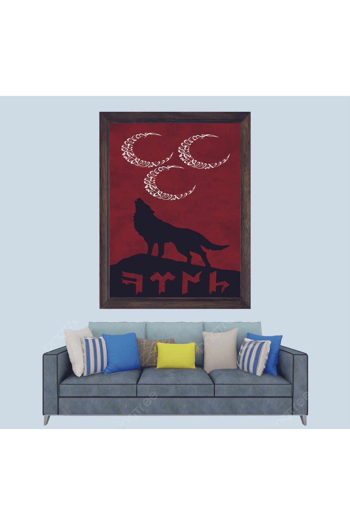 Lioncraft Türkçü Bozkurt ve 3 Hilal Çerçeveli Duvar Tablosu 20x30 cm