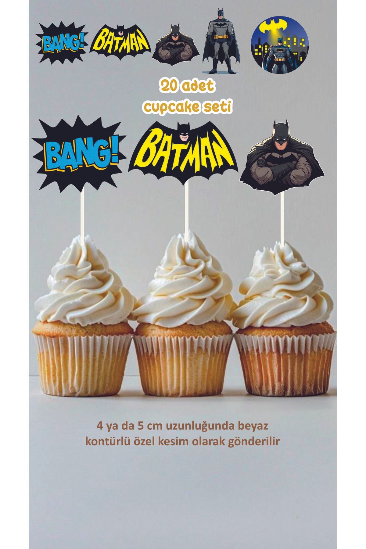 Tasarım Batman Temalı Cupcake Süsü 20'li