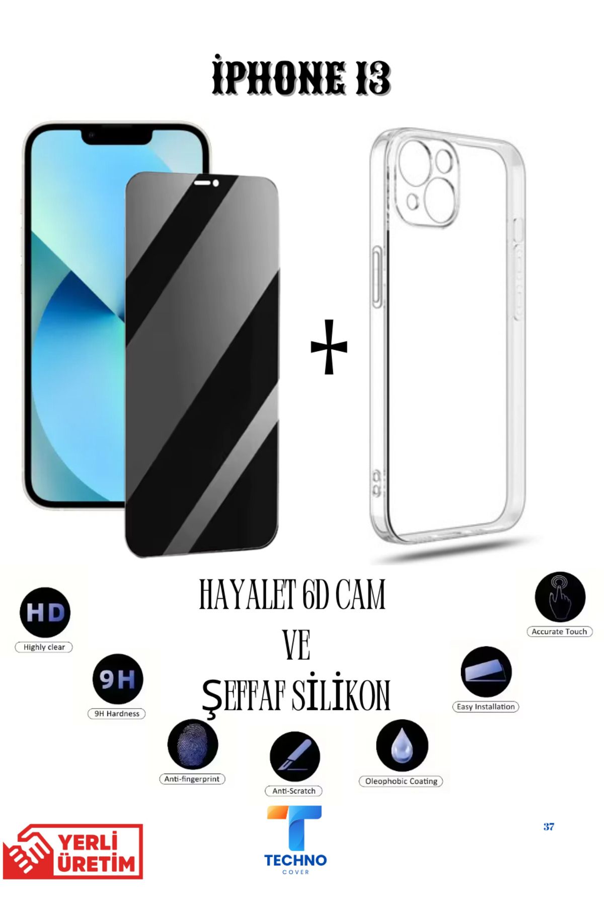 foxpower İphone 13 Hayalet Ekran Koruyucu ve Şeffaf Kılıf 2li Avantajlı Paket