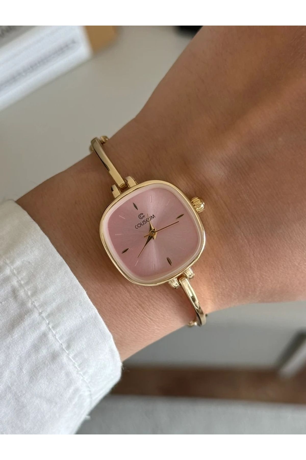 RoseandRoses Lorven Tasarım İnce Kordon Kadın Kol Saati Gold (Pembe Kadran)