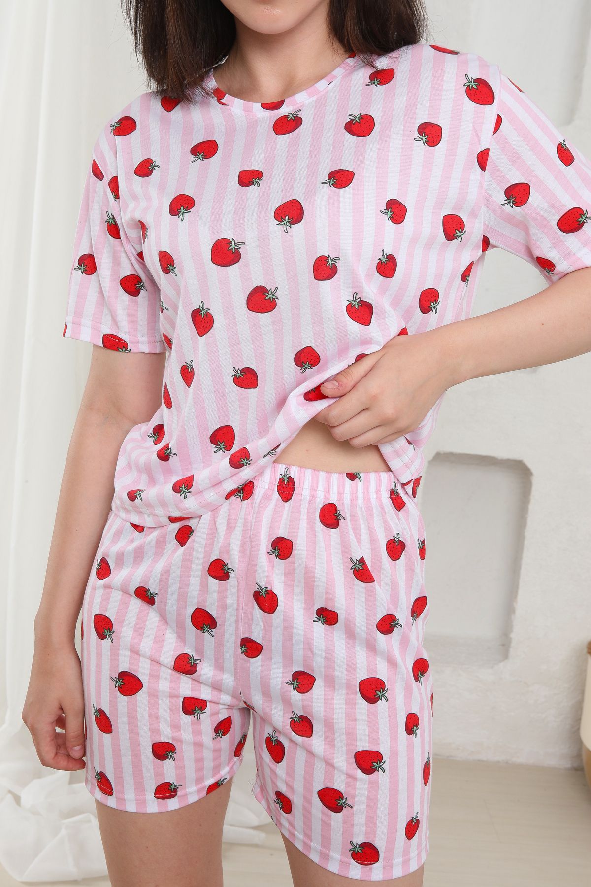 FAMES PİJAMA Yazlık Desenli Loose Crop Şortlu Pijama Takım