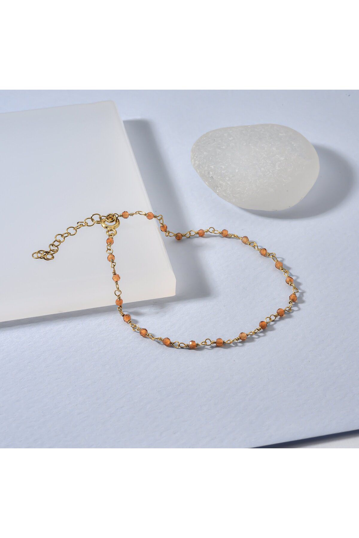 Nox Jewelry 14 Ayar Altın Kaplama Sitrin Doğal Taşlı El Yapımı Gümüş Bileklik - CBS00133