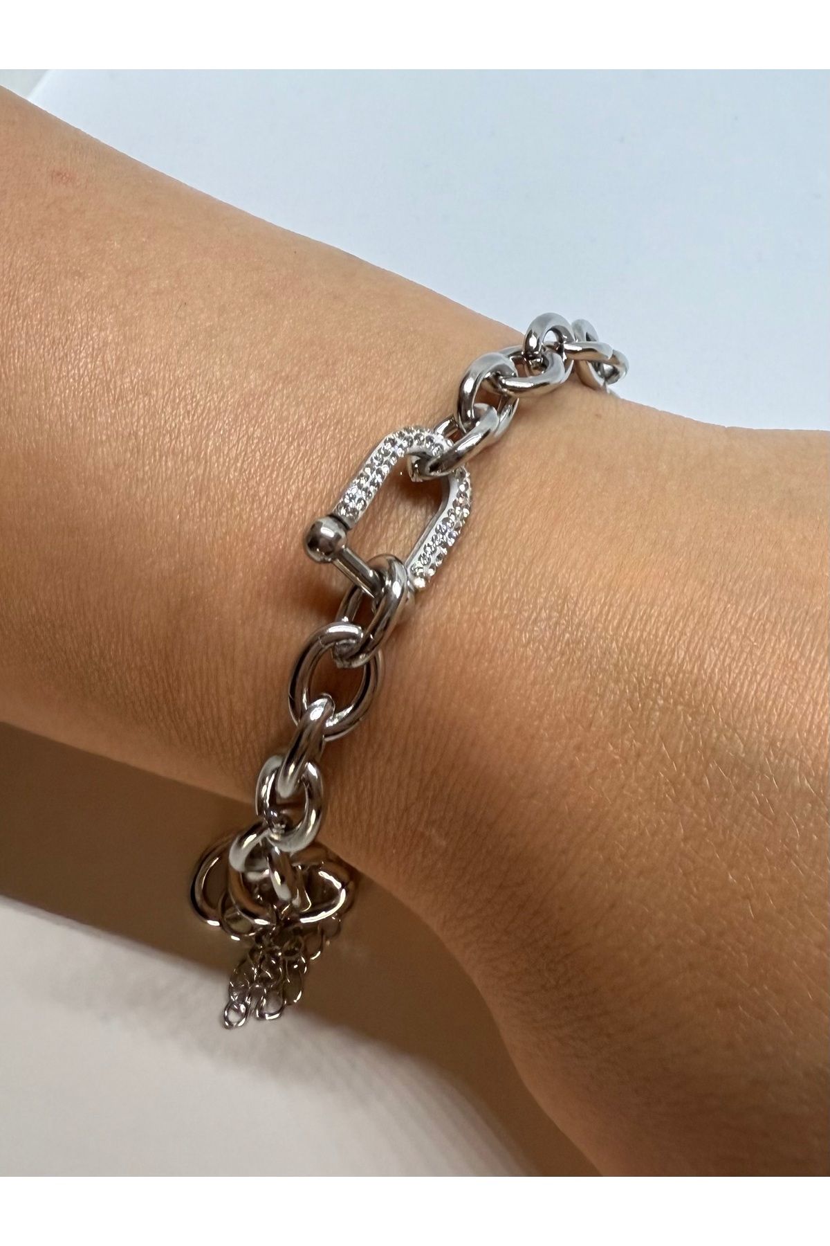 Gulsah's Store Çelik silver zirkon taş detaylı bileklik