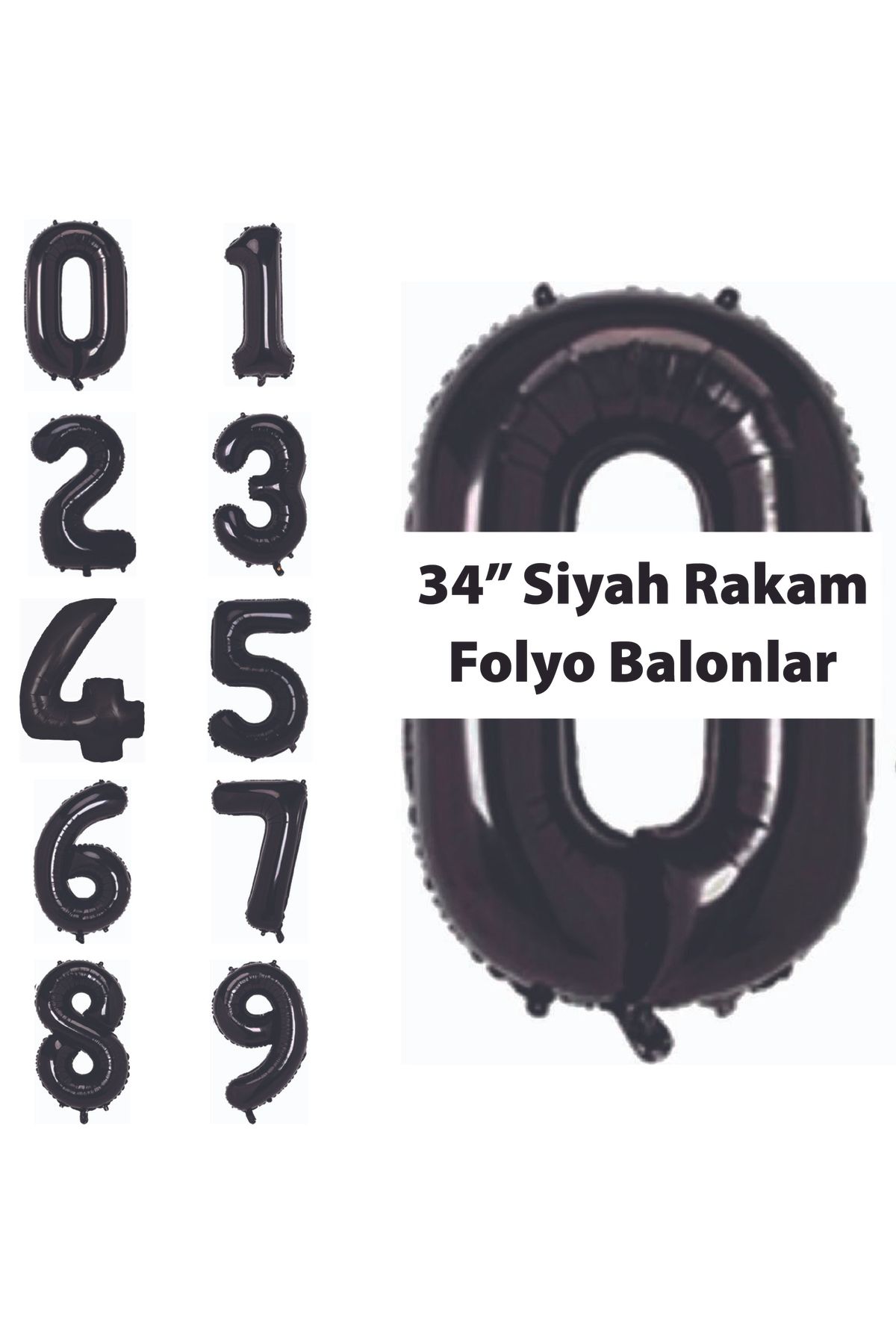 PARTİMİO PARTİ MALZEMELERİ Rakam Folyo Balon Siyah Renk 34'' (76cm)