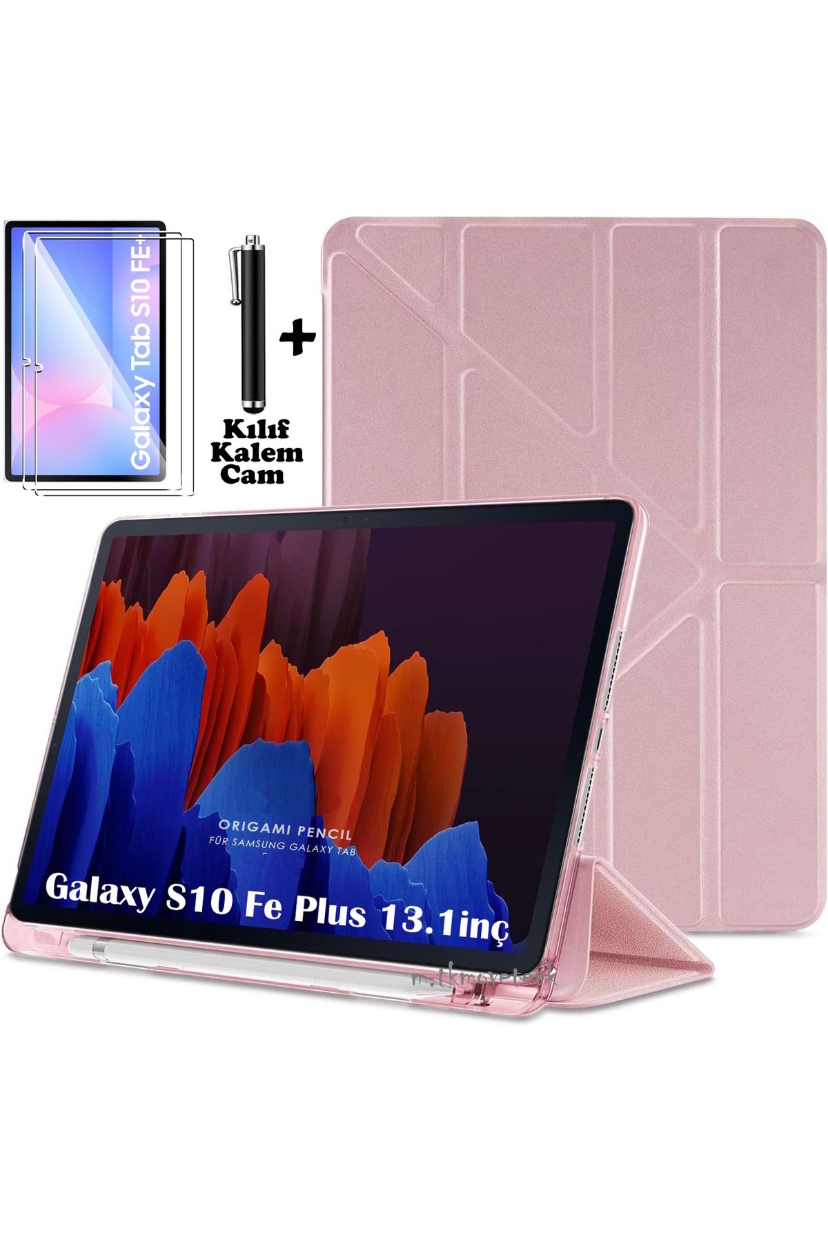 m.tk moveteck Samsung Galaxy Tab S10 Fe Plus 13.1 inç Kılıf Kalem Bölmeli Katlanır Yumuşak Silikon + Kalem+Cam Set