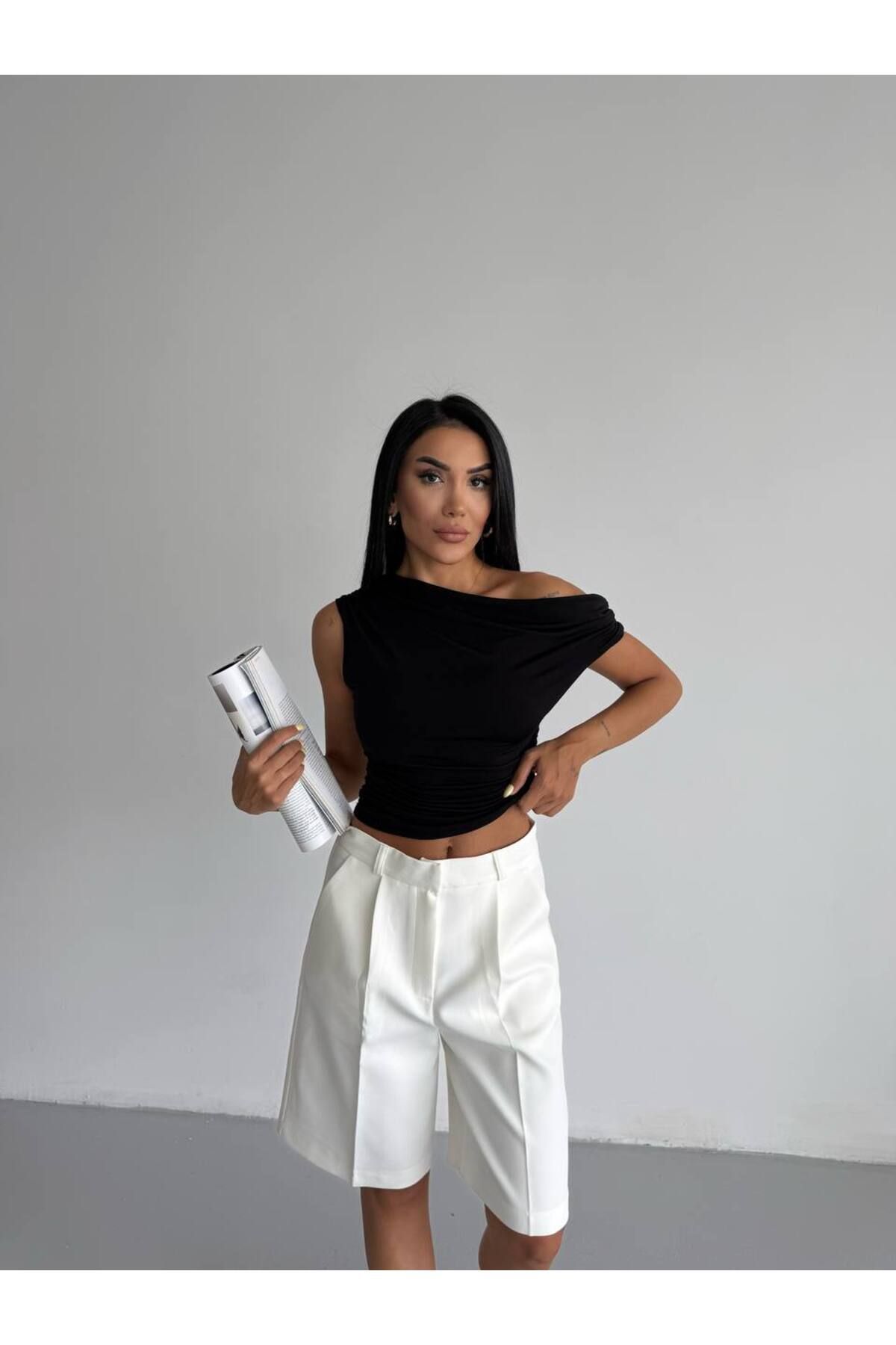RAWEA FASHİON KADIN DÜŞÜK OMUZ CROP BLUZ