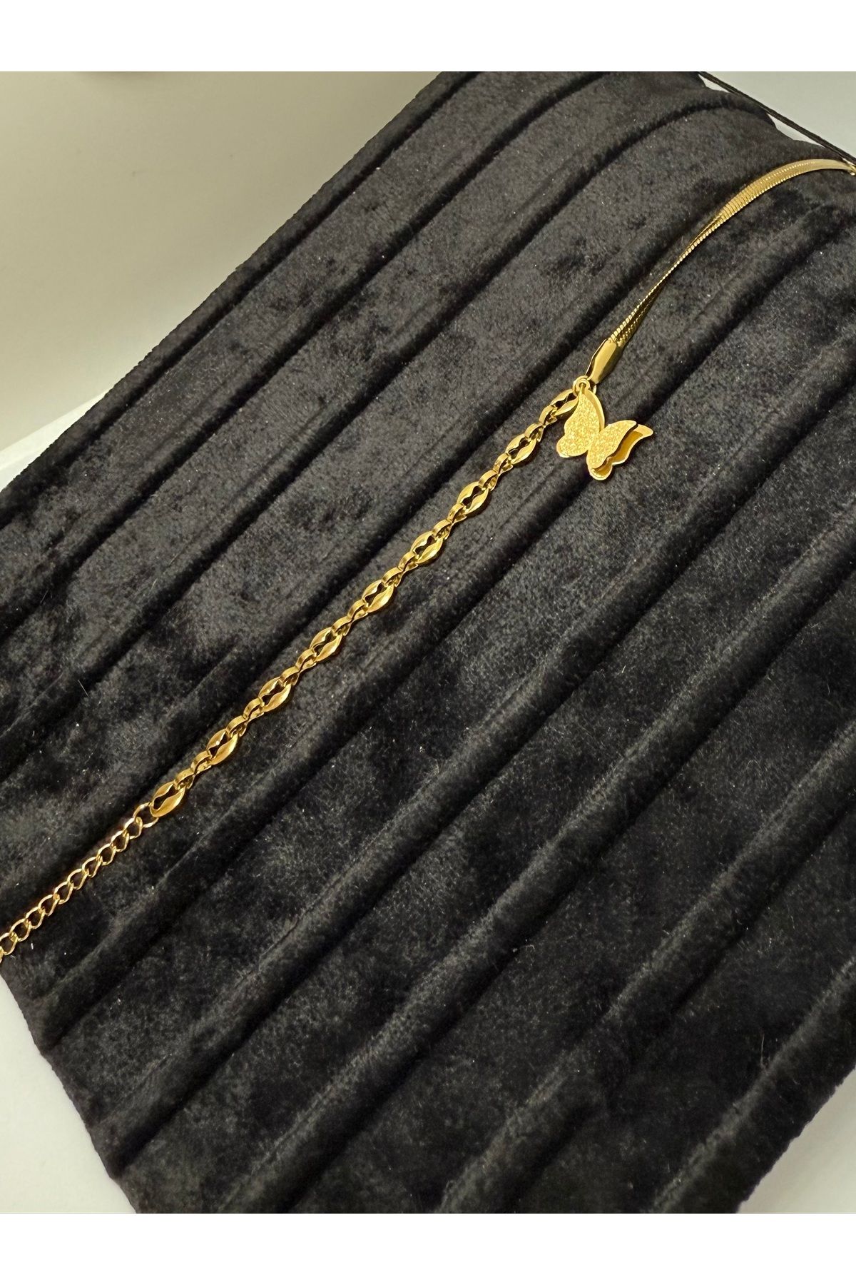 Gulsah's Store Çelik gold kelebek detaylı iki model zincirli bileklik