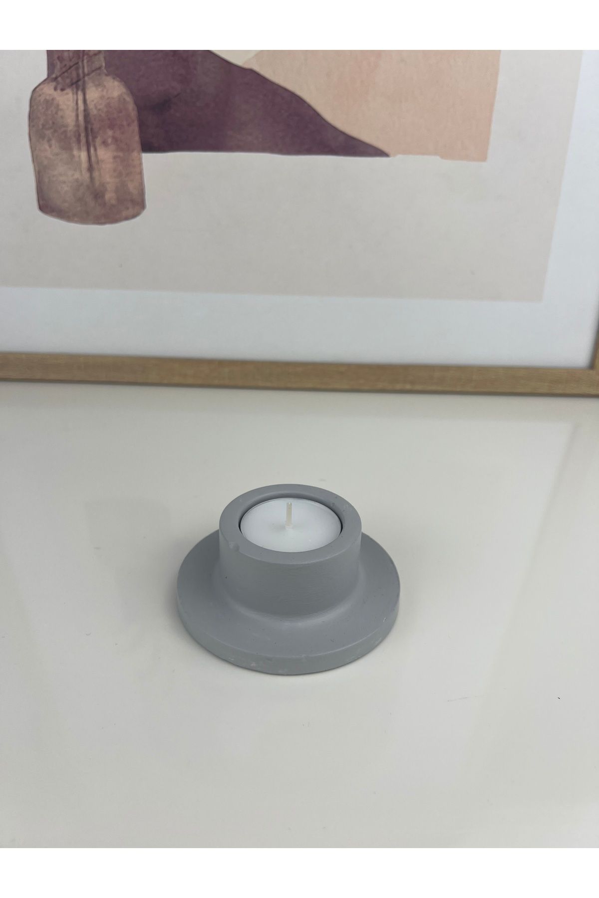 Saatistan Gri ve pembe renkli şık beton tasarım tealight mumluk seti