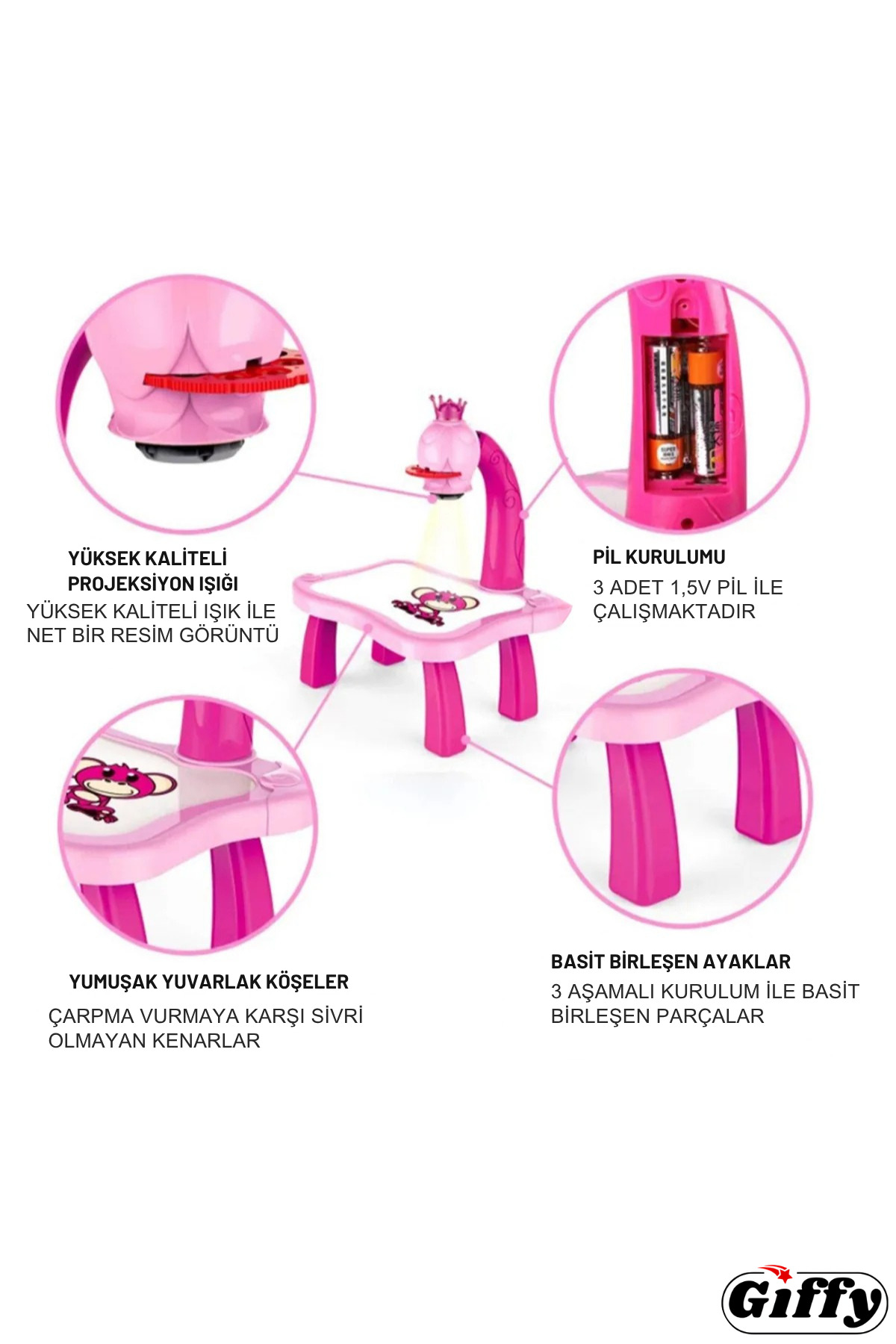 giffy Projektörlü İnteraktif Çizim Masası, Sesli Eğitici Çizim Kitabı Kalemleri ve Resim Diskleri HEDİYE fotoğrafı 3 (önizleme)