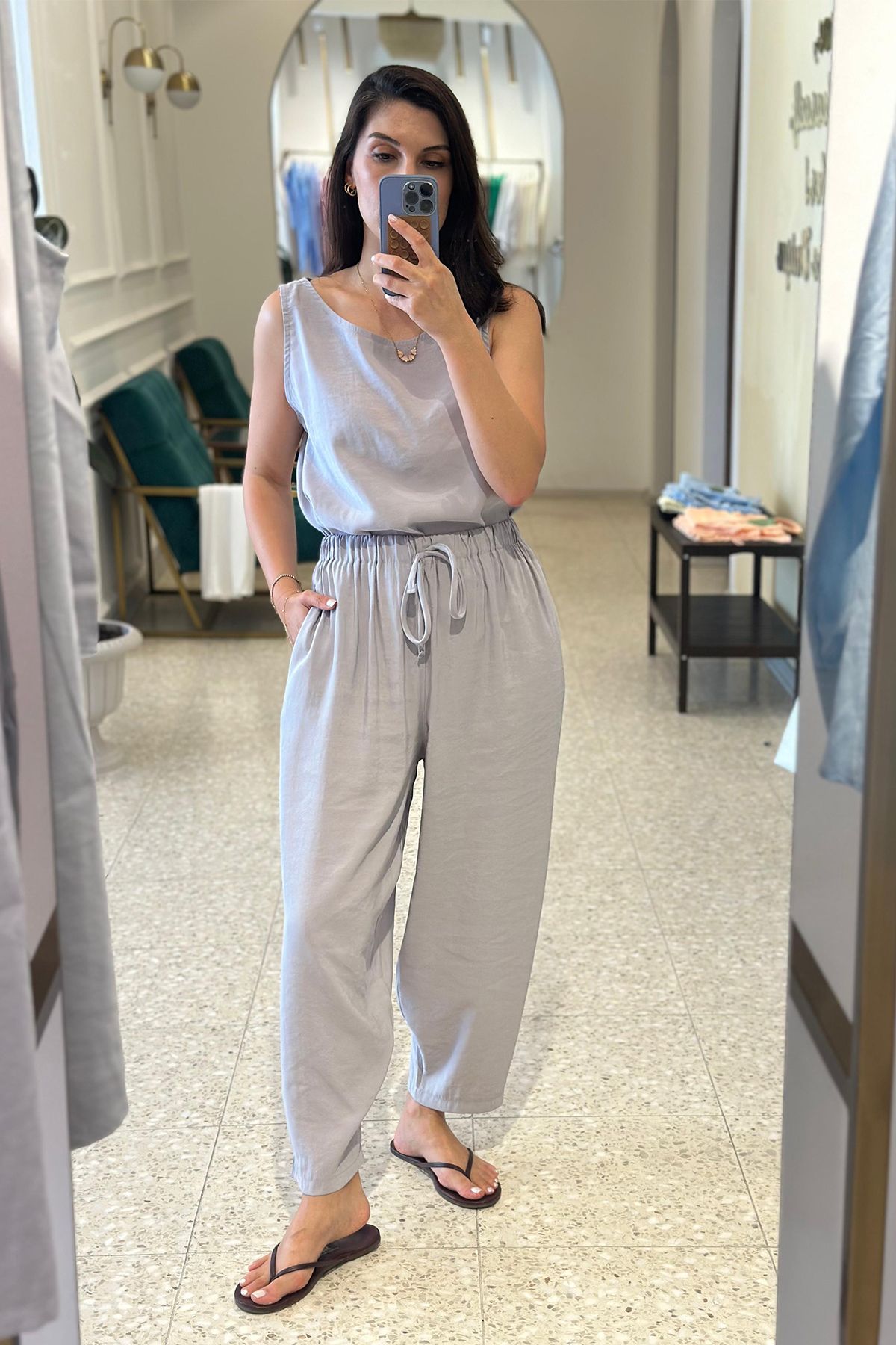 Unique Boutique Gri Modal Kumaş Alt Üst Takım
