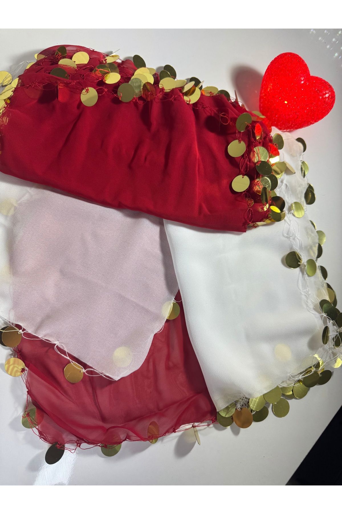 shop Kırmızı Şifon Pullu Gelin Damat 10’Lu Halay Mendili, Düğün Kına Sünnet Nişan Sünnet