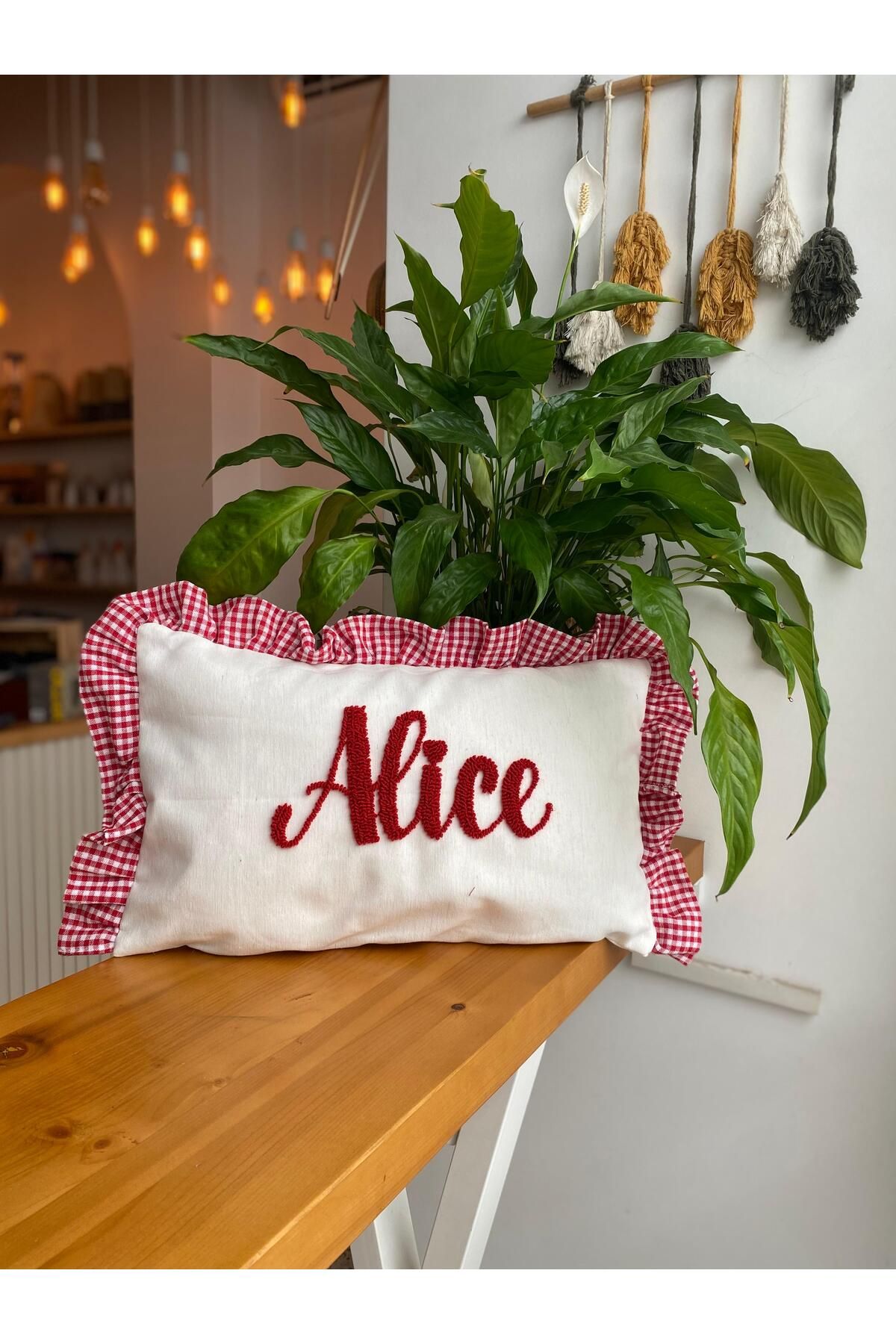 RahanDesign Bebek Dekoratif Pötikareli Kırlent Kılıfı - Kişiye Özel Isimli Punch Yastık Kılıfı - 30x50cm