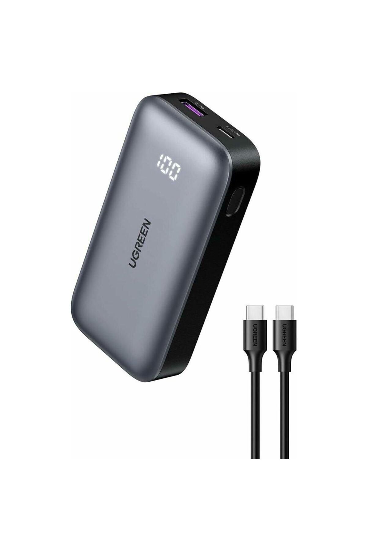 Ugreen-Acumulator extern Ugreen PB502, 10000 mAh, USB-C, USB-A, Digital Display, cablu USB-C inclus (Gri) 1