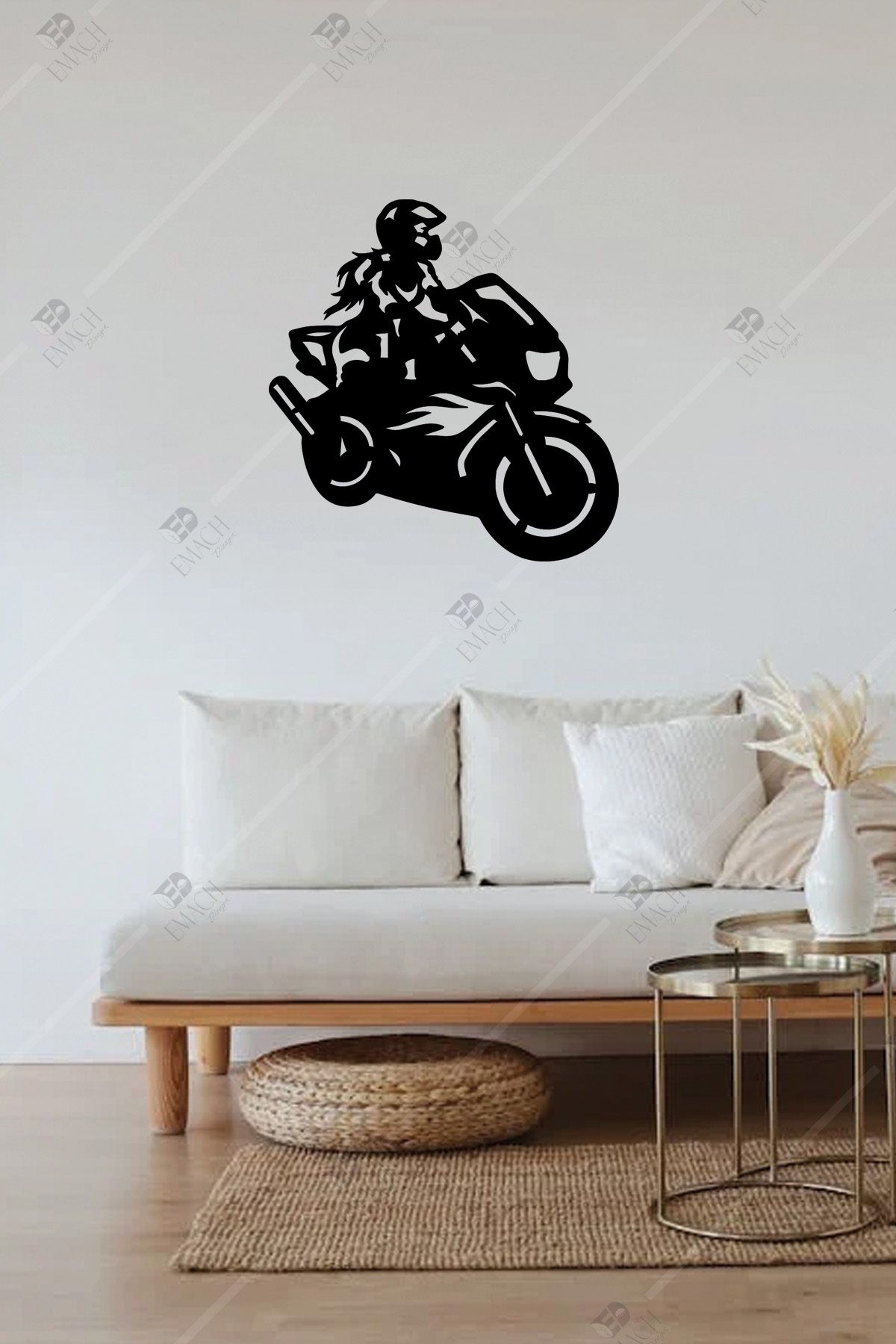 Emach Dizayn Motorcu Kız Ahşap Duvar Dekorasyonu