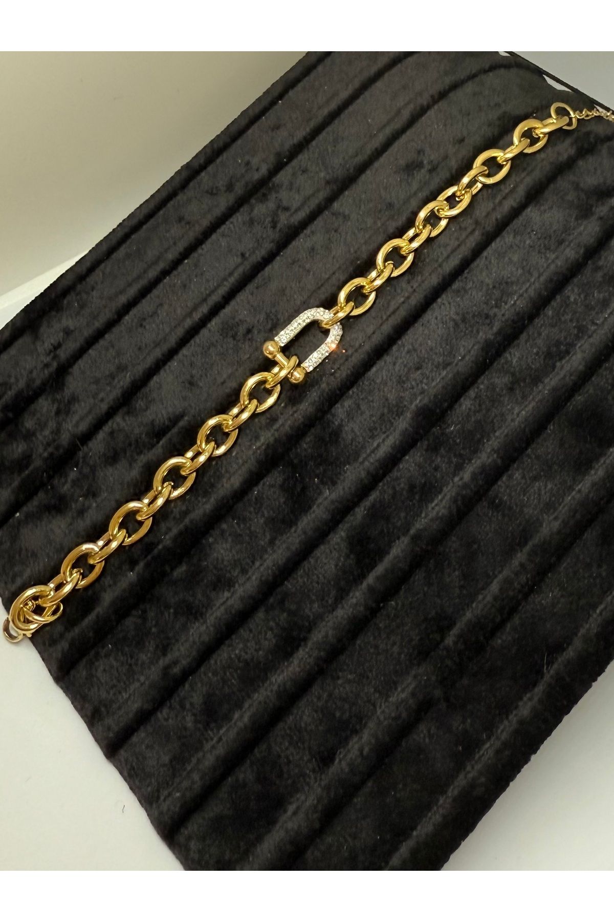 Gulsah's Store Çelik gold zirkon taş detaylı bileklik
