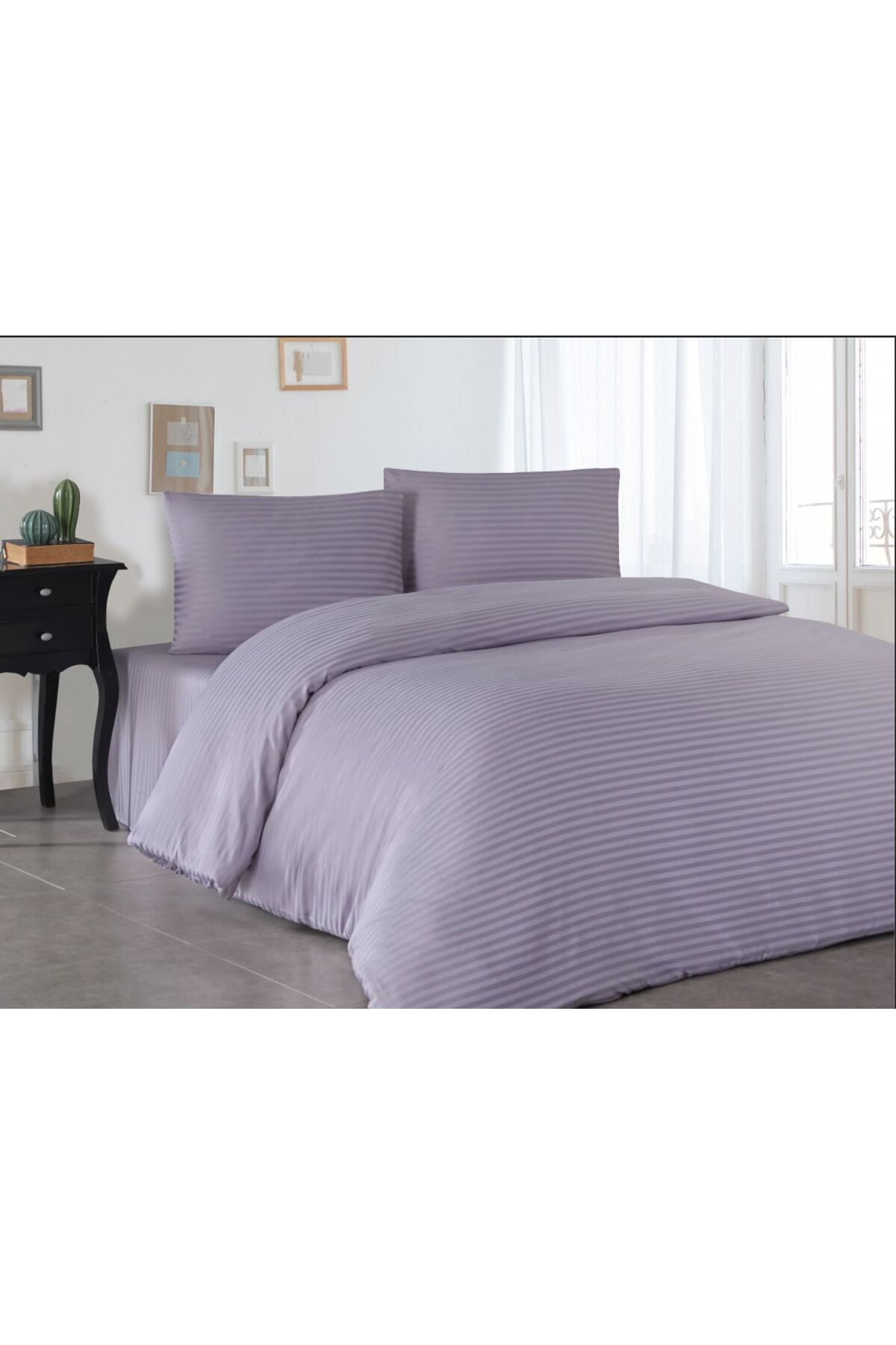 miruza ev tekstil Çizgili Saten Çift kişilik Nevresim Takımı Çeyizlik Set Vip Miruza Collection