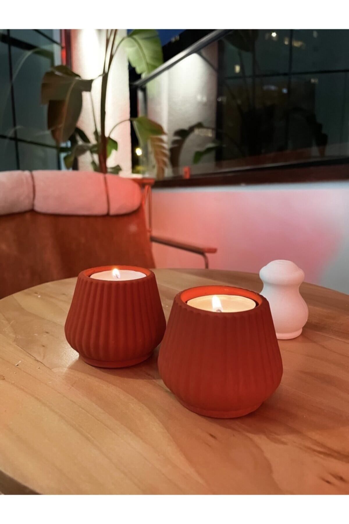 Saatistan Liny 2'li Terracotta Tealight Mumluk Seti, şık ve doğal dekor ürünü