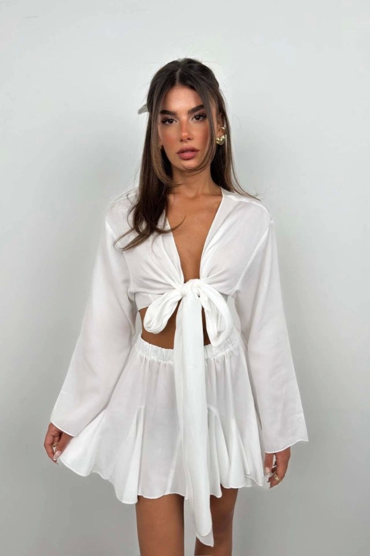 ZORM Şık ve Modern Kayık Yaka Crop Bluz