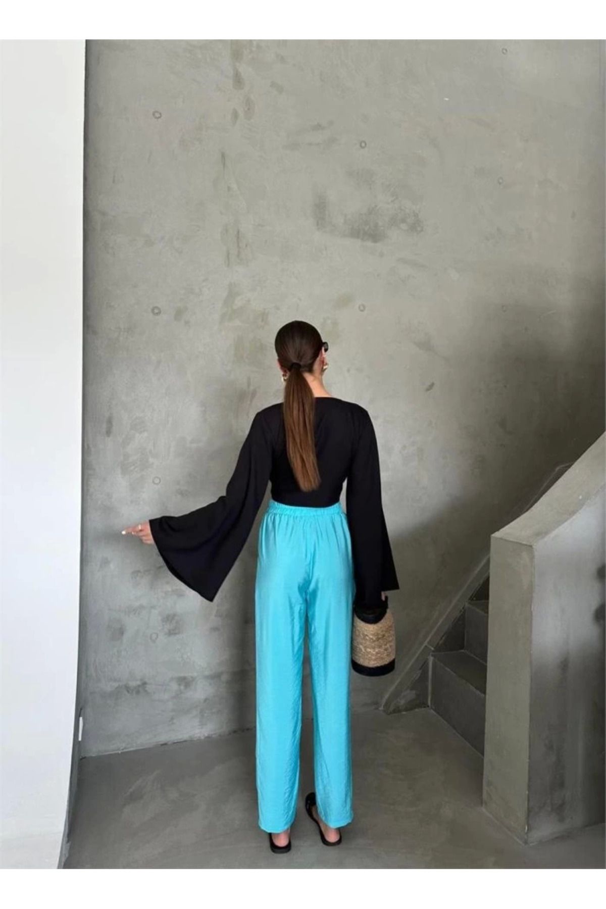 Omarı Şık Modal Kumaş Pantolon - Mavi
