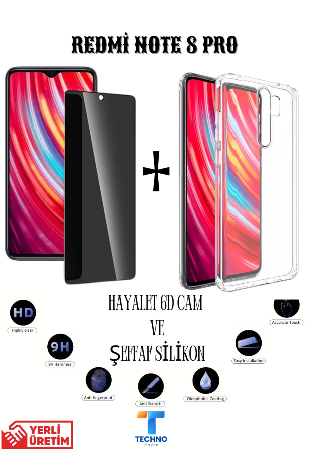 foxpower Redmi Note 8 Pro Hayalet Ekran Koruyucu ve Şeffaf Kılıf 2li Avantajlı Paket