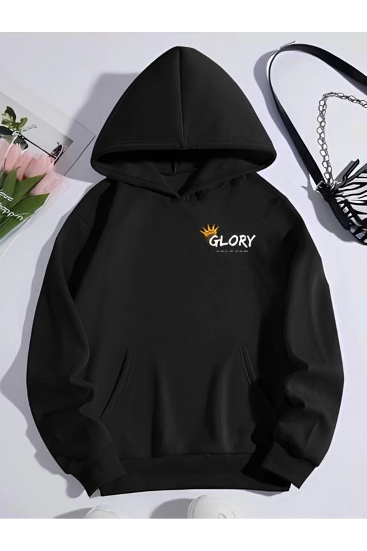 ZORM Siyah Kapşonlu Kış Sweatshirt