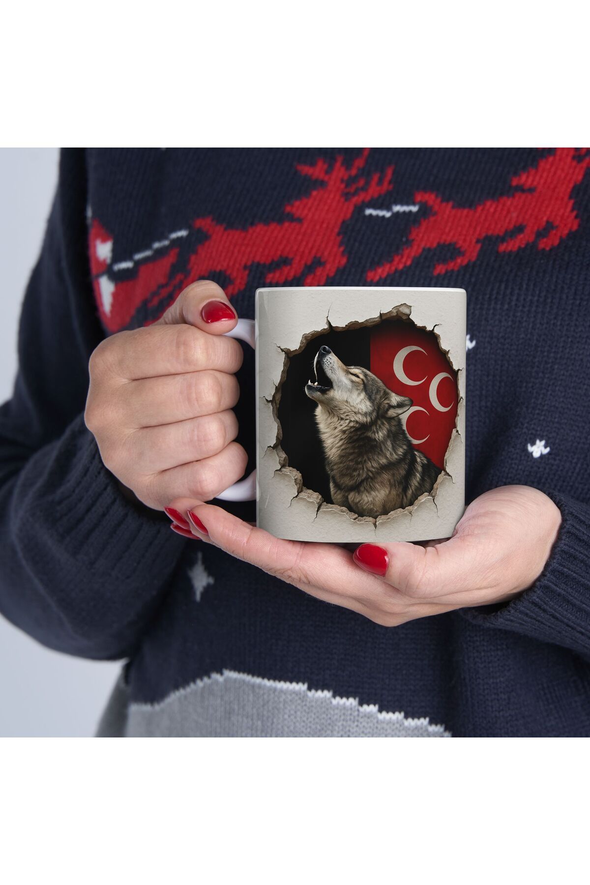 sıradışıhediyem üc hilal kupa bardak bozkurt kupa bardak arkadaşa hediye sevgiliye hediye 3 d görünümlü kupa