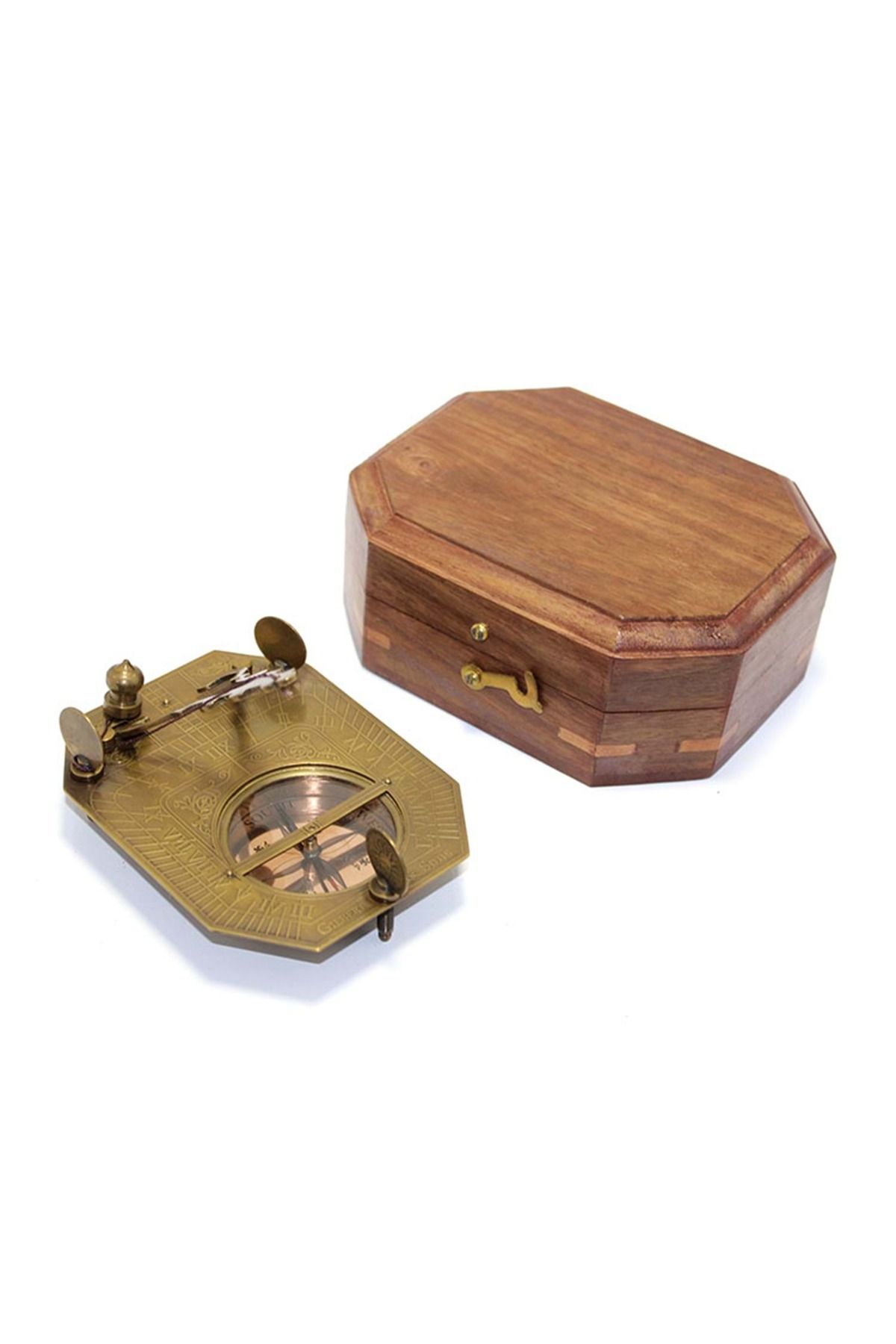 Store Ahşap Kutulu Pirinç Pusula 12*9 cm