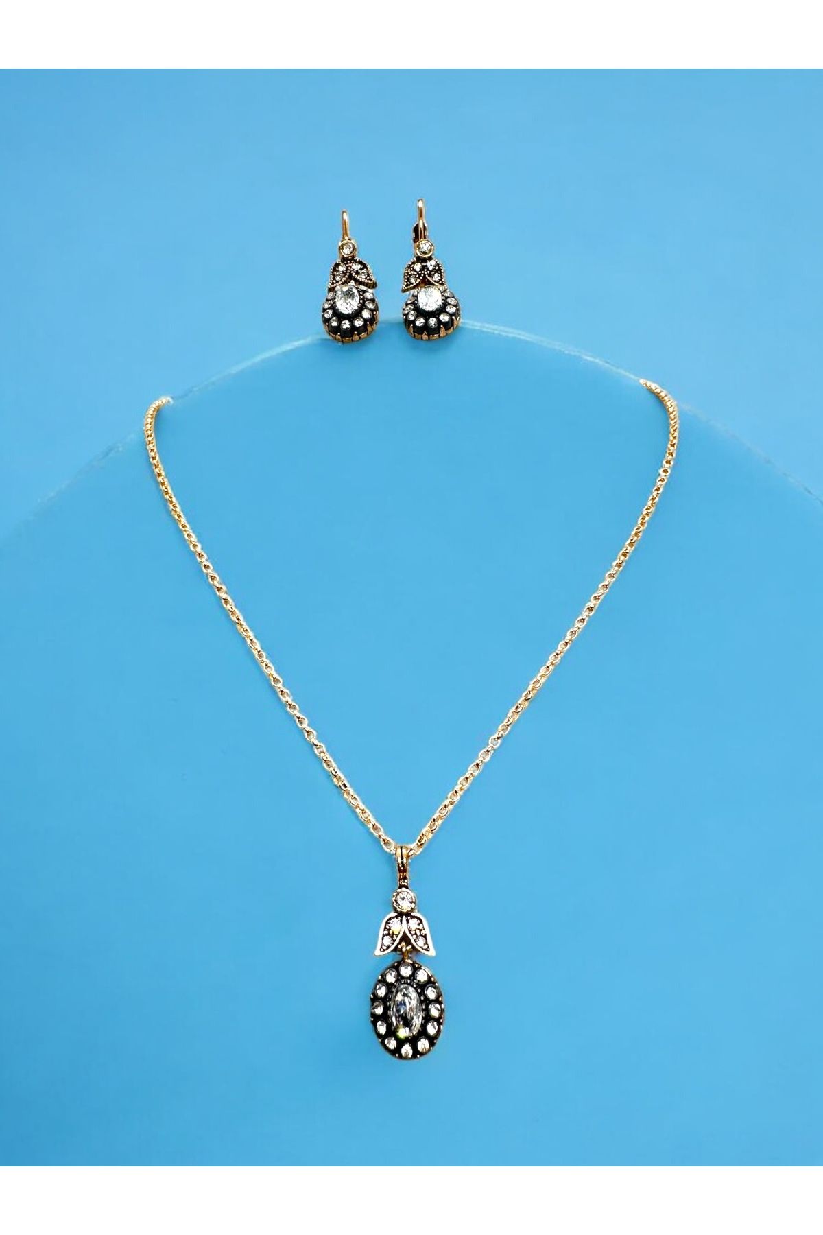 FUYA JEWELLERY Zirkon Taşlı Küçük Yuvarlak Kolye, Küpe Set