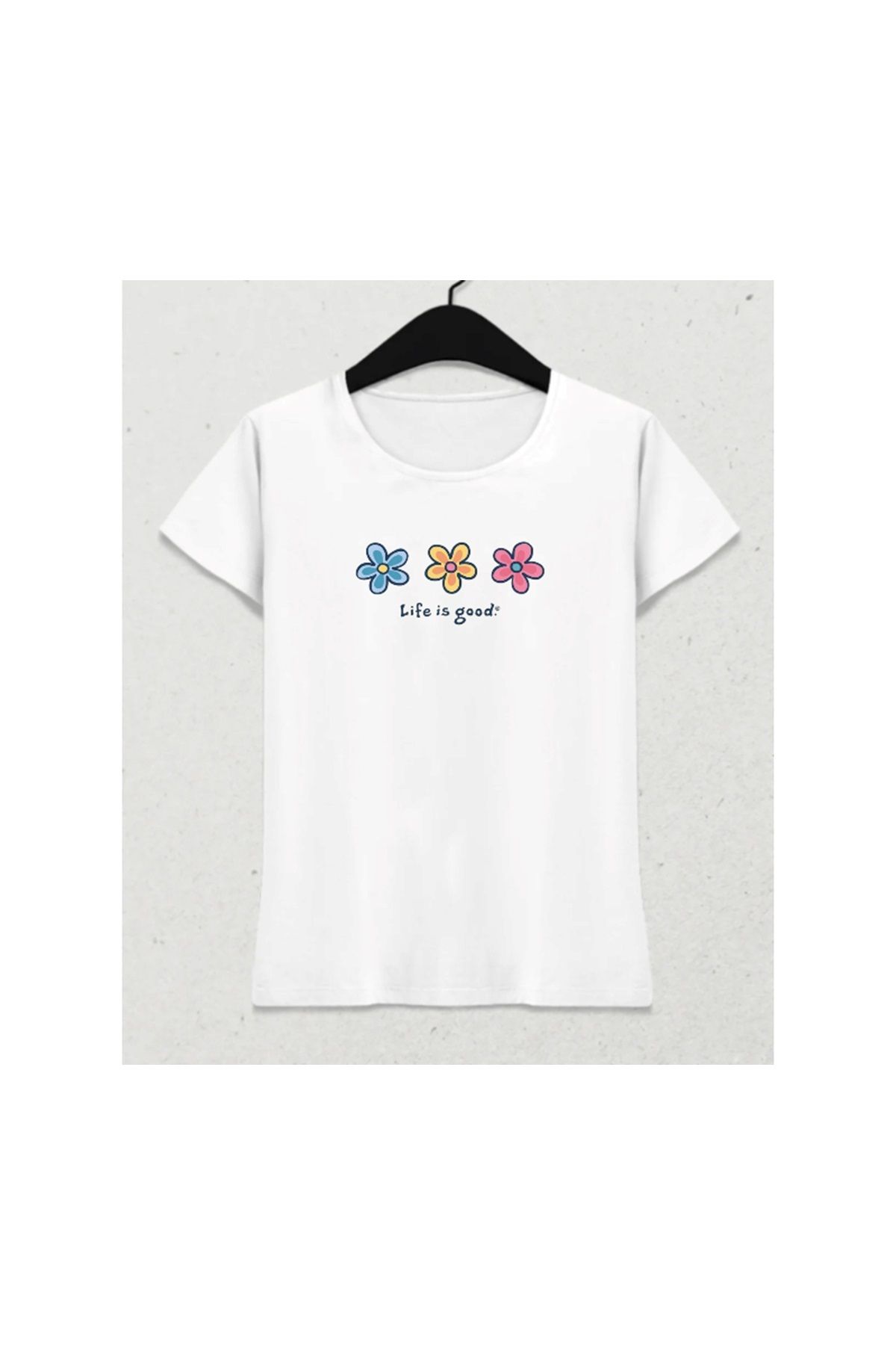 HENA DİZAYN Life Is Good – Feminine Fit T-Shirt Beyaz