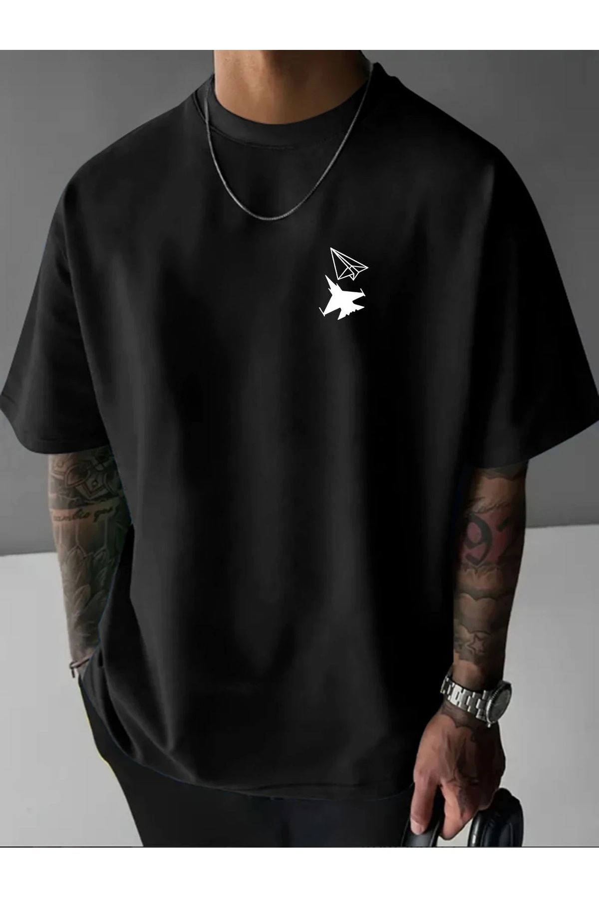 Hunors Sportswear & Company Unisex Kadın/Erkek Oversize Baskılı Pamuklu Bisiklet Yaka Kısa Kollu SİYAH T-shirt