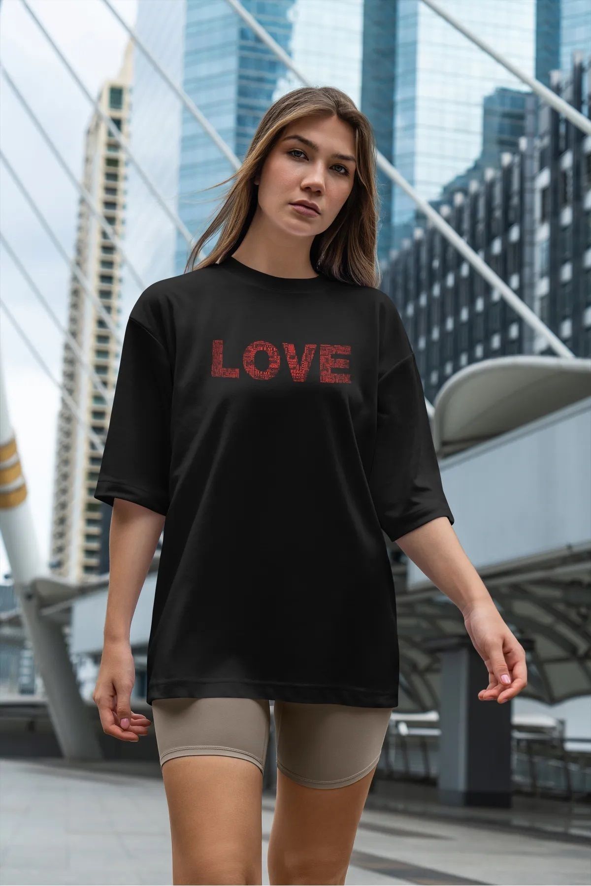 Hunors Sportswear & Company Unisex Kadın/Erkek Oversize Baskılı Pamuklu Bisiklet Yaka Kısa Kollu T-shirt