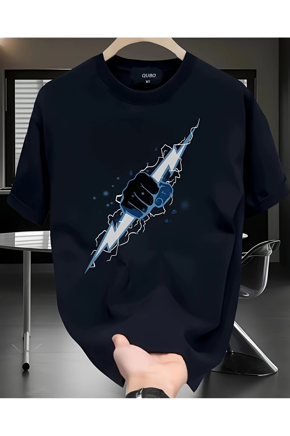 Hunors Sportswear & Company Unisex Kadın/Erkek Oversize Baskılı Pamuklu Bisiklet Yaka Kısa Kollu SİYAH T-shirt
