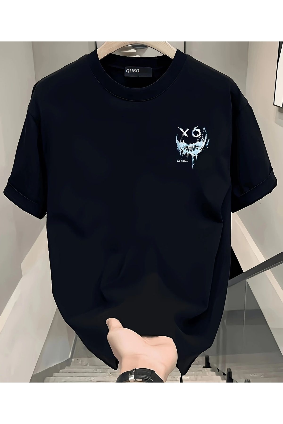 Hunors Sportswear & Company Unisex Kadın/Erkek Oversize Baskılı Pamuklu Bisiklet Yaka Kısa Kollu SİYAH T-shirt