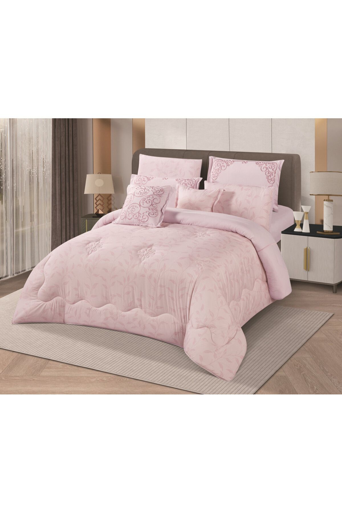 HOURS-Horse Macrofiber Comforter Set, 4 Pieces, Double-Sided, Embroidered with a Classy Pattern, Cornelia-001 2