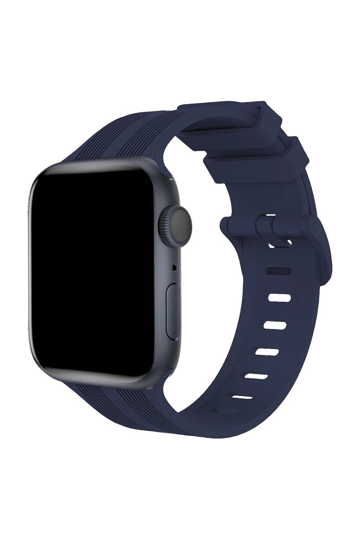 CepteToptan Newface Apple Watch 38mm KR408 Çizgili Silikon Kordon - Lacivert