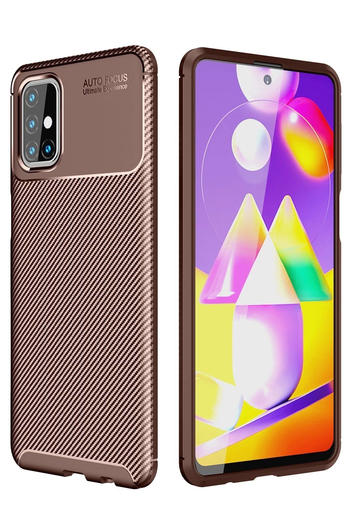 CepteToptan Newface Samsung Galaxy M31S Kılıf Auto Focus Karbon Kapak - Kahverengi