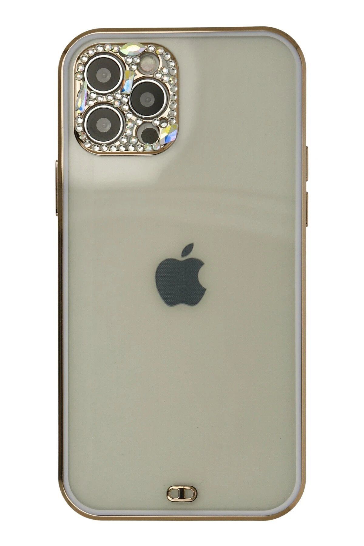 CepteToptan Newface iPhone 12 Pro Max Kılıf Liva Taşlı Silikon - Mor