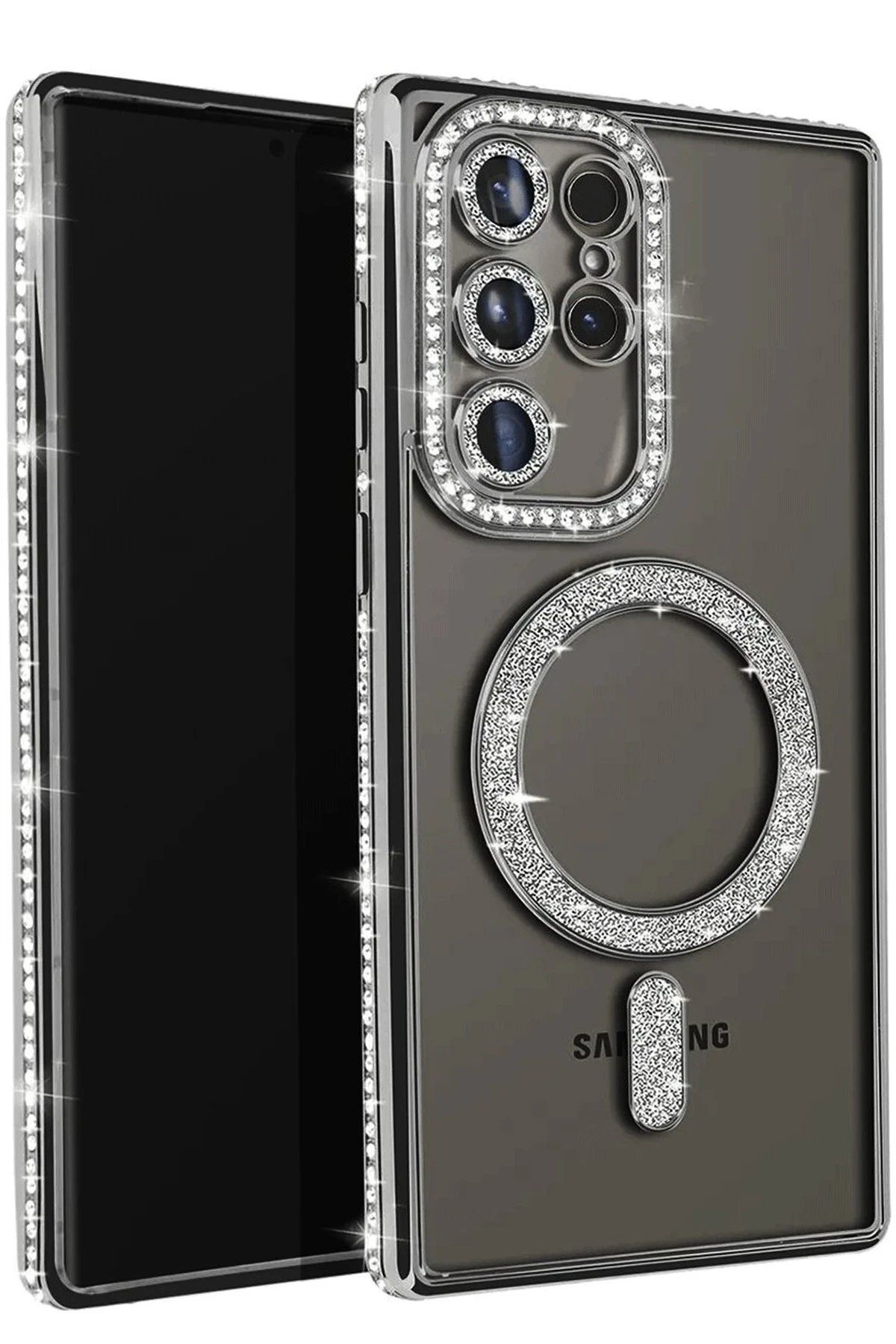Toptan Bulurum Newface Samsung Galaxy S25 Ultra Kılıf Joke Simli Magneticsafe Kılıf - Siyah