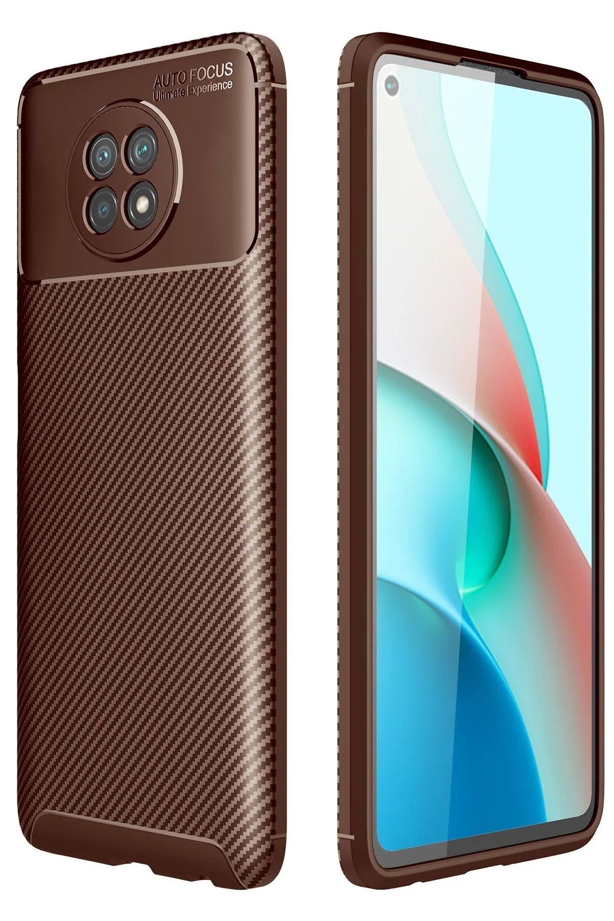 CepteToptan Newface Xiaomi Redmi Note 9 5G Kılıf Auto Focus Karbon Kapak - Kahverengi